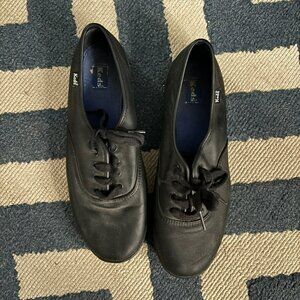 BLACK FAUX LEATHER KEDS (SIZE 8.5)